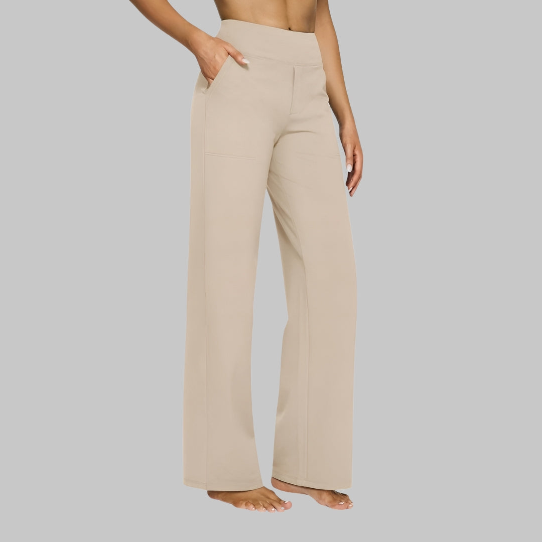 Women’s High Waist Straight Leg Pants with Smooth Waistband and Pockets