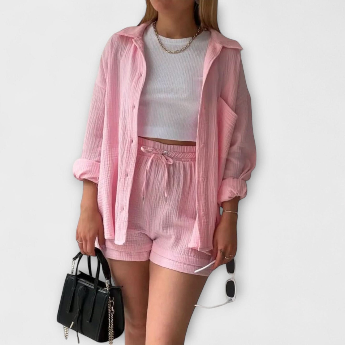 Women's Casual Two Piece Summer Set Shirt and Shorts Relaxed Fit Outfit