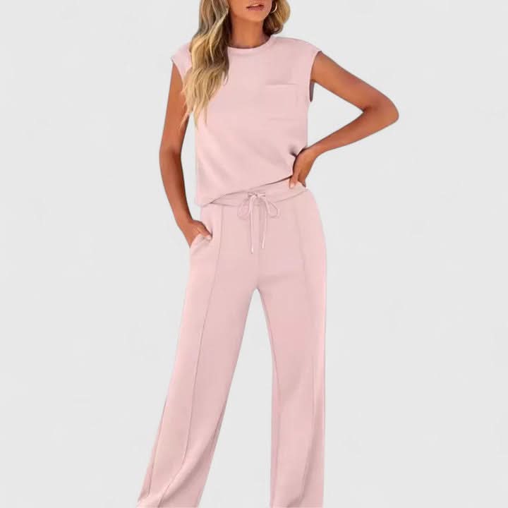 Women's Sleeveless Two Piece Set with Wide Leg Pants Casual Outfit
