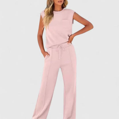 Women's Sleeveless Two Piece Set with Wide Leg Pants Casual Outfit