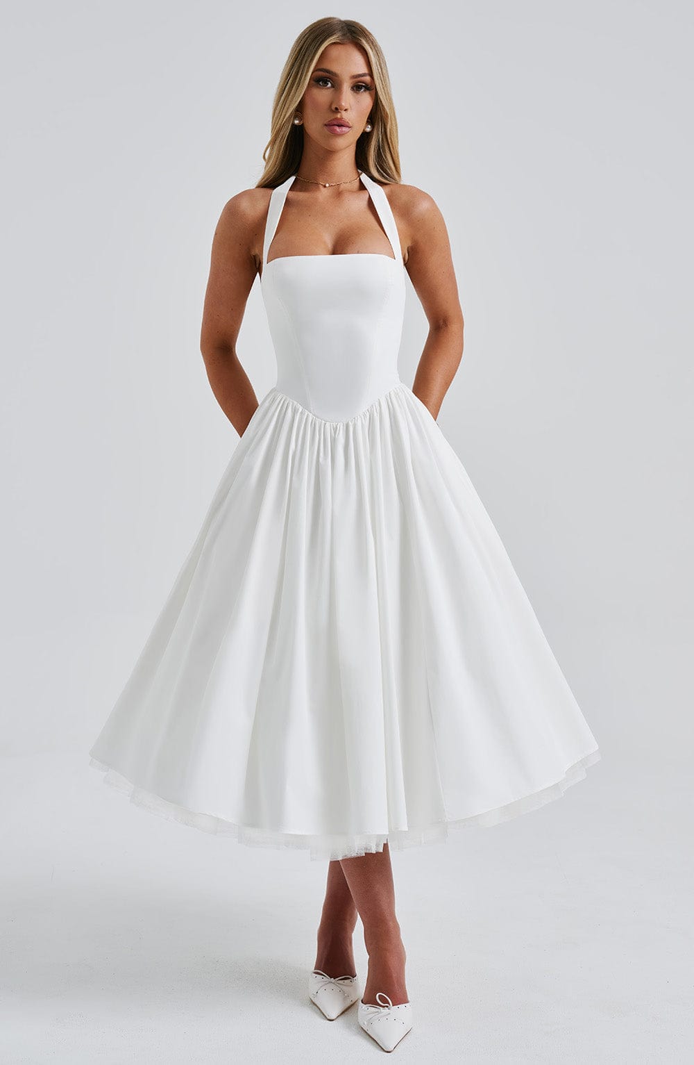 Whitlea | Timeless Halter Midi Wedding Guest Dress for Special Events