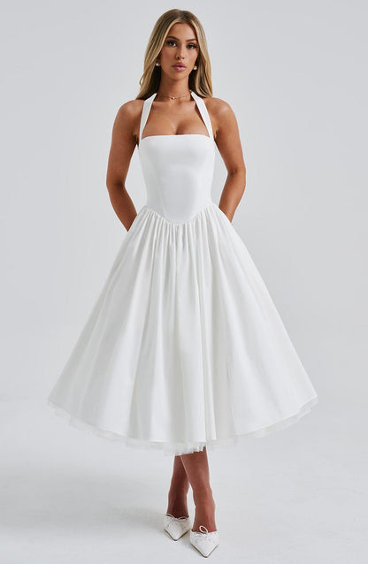 Whitlea | Timeless Halter Midi Wedding Guest Dress for Special Events