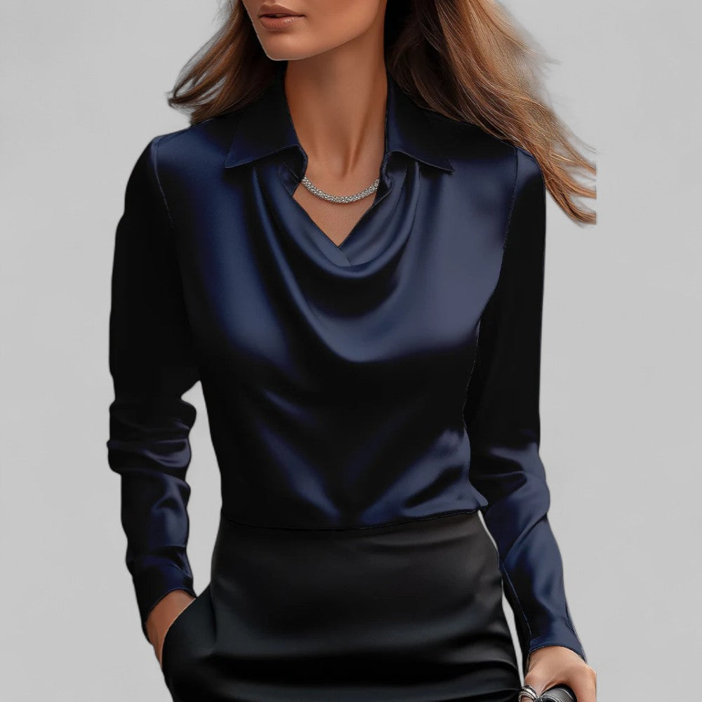 Draped Satin Collar Blouse