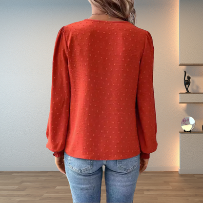 Women's Elegant Lace V-Neck Blouse Slim Fit Long Sleeve Casual Chic Top