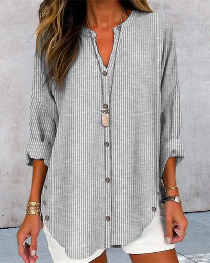 Women's Striped Button Front Blouse – Loose Fit Lightweight Casual Summer Shirt