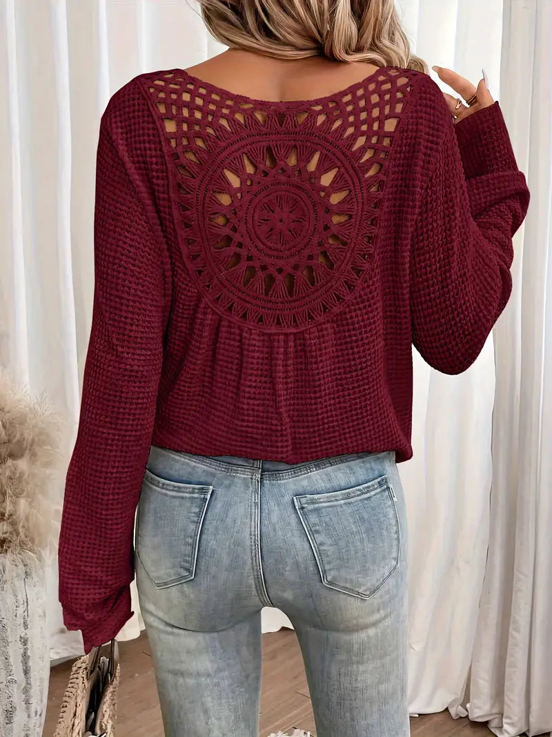 Elegant Waffle Knit V-Neck Top for Women