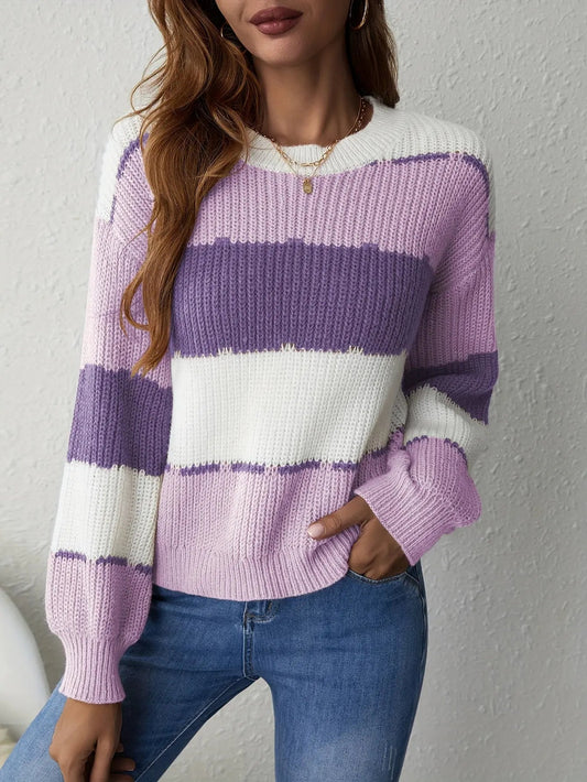Gestreifter Strickpullover Perfekt Für Gemütliche Winter Damen