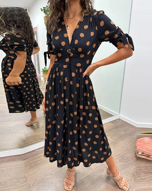 Polka Dot Midi Dress With Flattering A Line Fit for Women