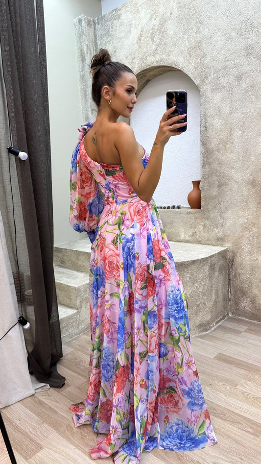 Women’s Floral V Neck High Slit Elegant Maxi Dress