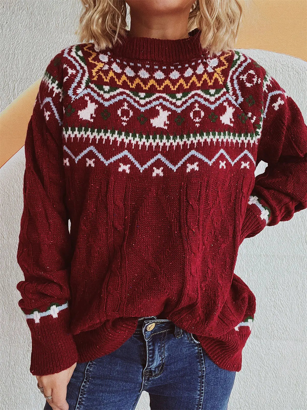 Festlicher Strickpullover im Fair Isle Muster für Damen