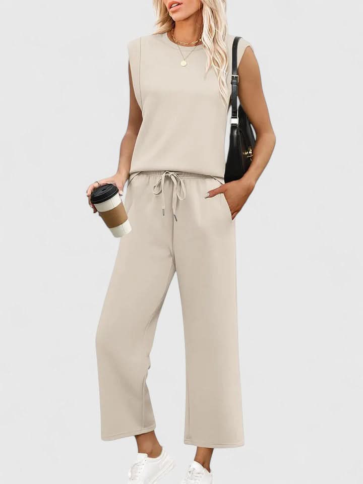 Women's Sleeveless Two Piece Set with Wide Leg Pants Casual Summer Outfit
