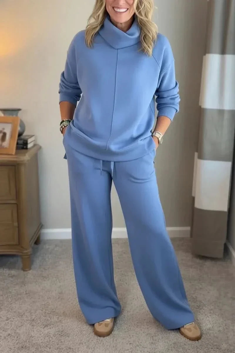 Women's Turtleneck Loungewear Set with Wide Leg Pants Cozy Two Piece