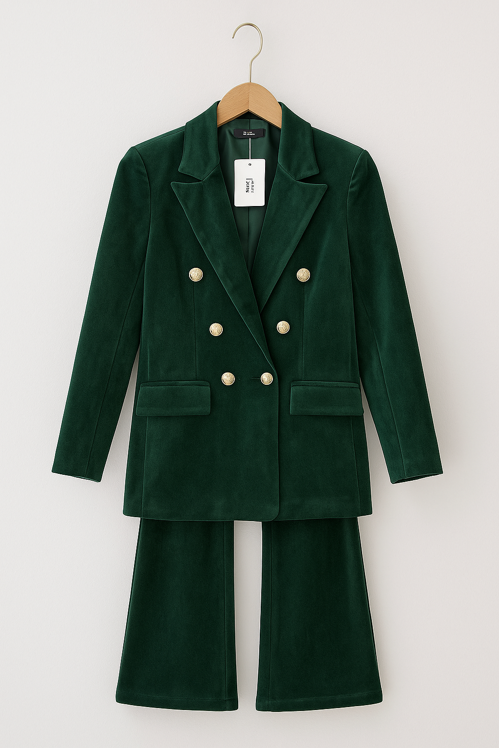 Women's Velvet Suit Set with Double Breasted Blazer and Pants