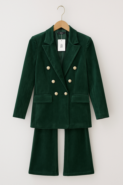 Women's Velvet Suit Set with Double Breasted Blazer and Pants