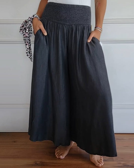 Women’s High Waist Wide Leg Pants with Stretch Fabric