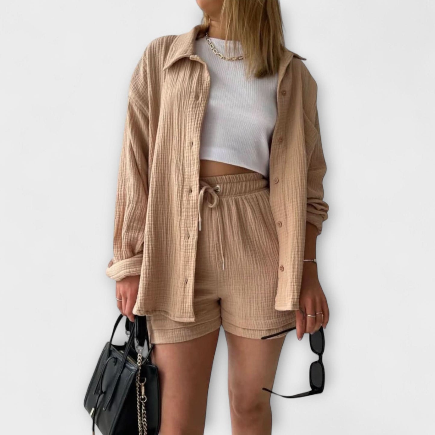Women's Casual Two Piece Summer Set Shirt and Shorts Relaxed Fit Outfit