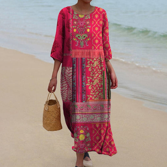 Women’s Boho Printed Flowing Relaxed Fit Casual Summer Maxi Dress