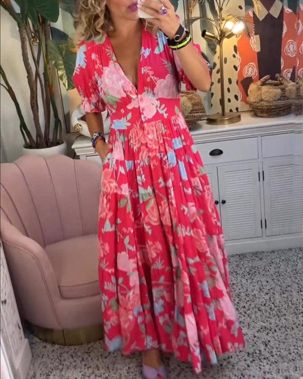 Elegant Floral V-Neck Maxi Dress for Women