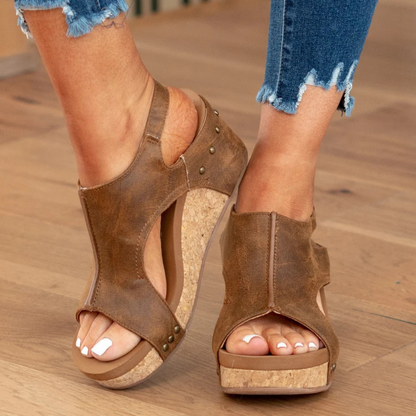 Women's Suede Wedge Sandals with Adjustable Straps and Cushioned Insole