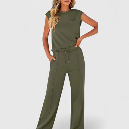 Women's Sleeveless Two Piece Set with Wide Leg Pants Casual Outfit