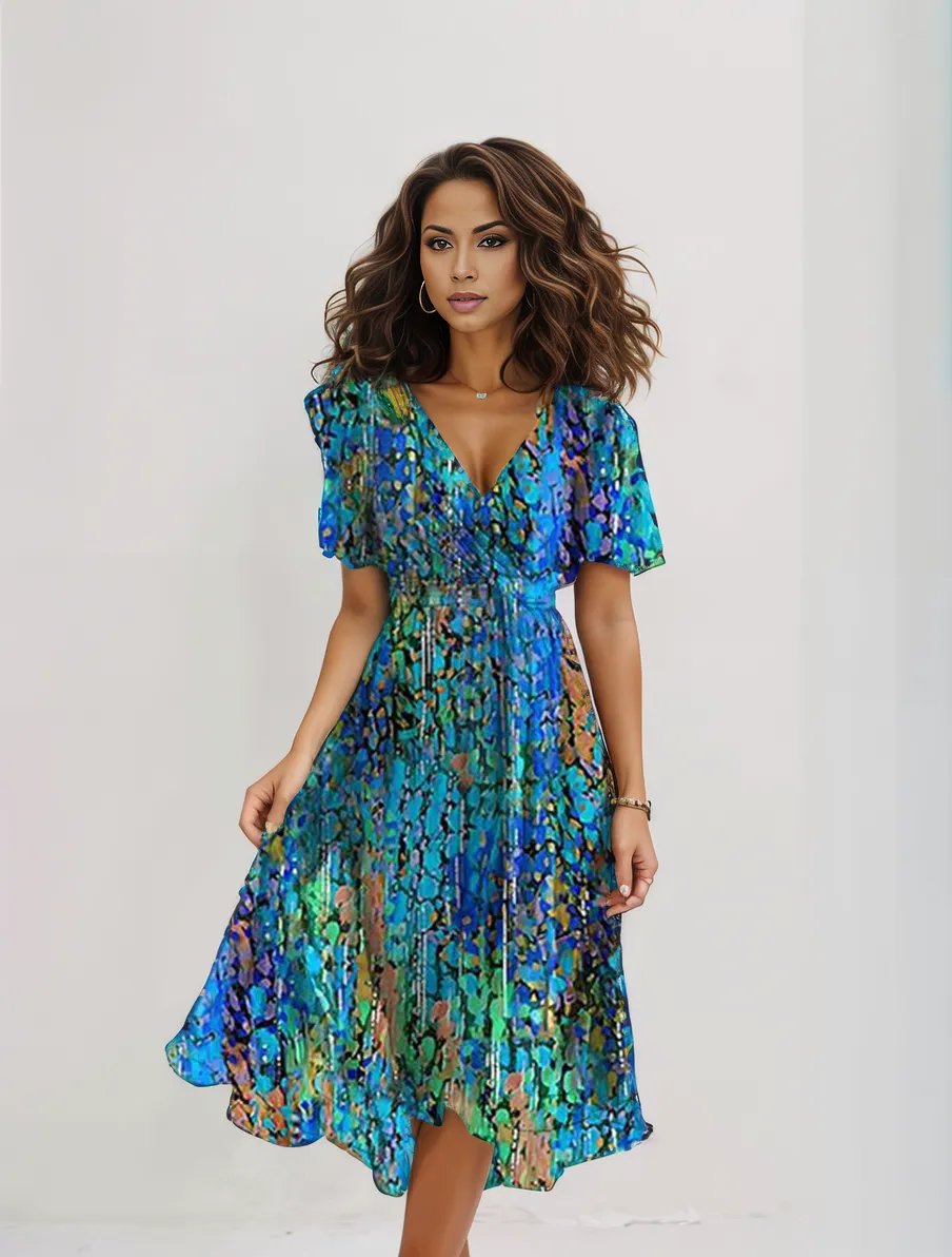 Vibrant Printed A-Line Midi Dress for Women