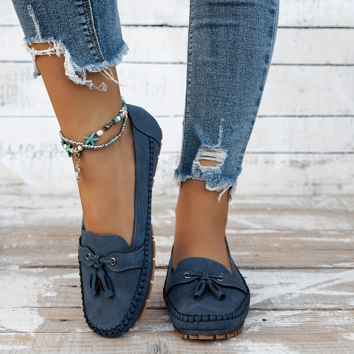 Women’s Suede Loafers with Bow Detail and Lightweight Cushioned Sole