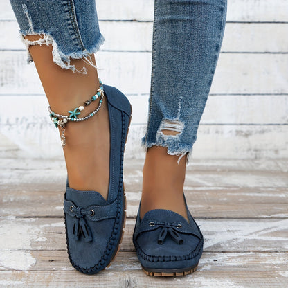 Women’s Suede Loafers with Bow Detail and Lightweight Cushioned Sole