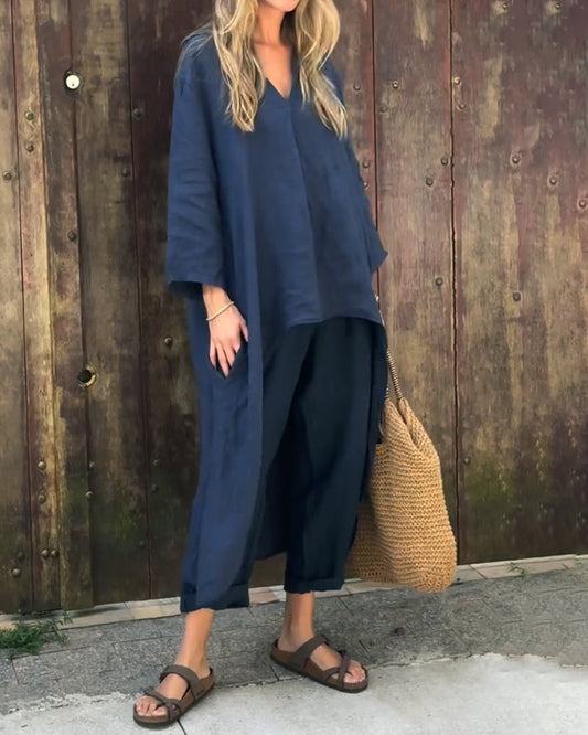 Women's Relaxed Long Tunic and Pants Set Loose Fit Casual Two Piece Outfit
