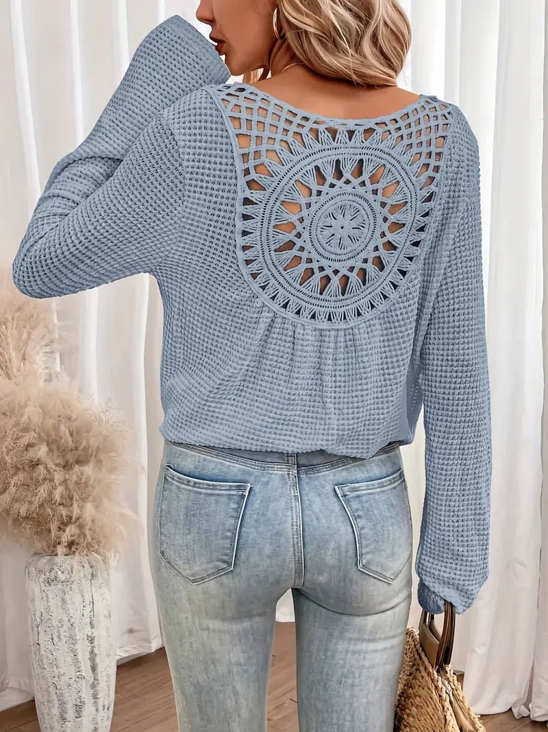 Elegant Waffle Knit V-Neck Top for Women