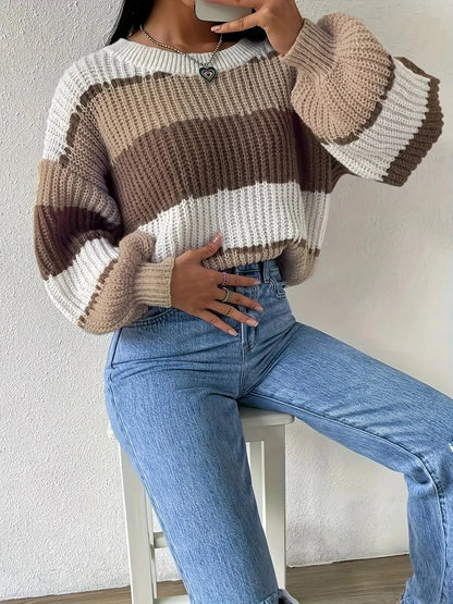 Gestreifter Strickpullover Perfekt Für Gemütliche Winter Damen