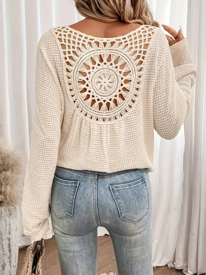 Elegant Waffle Knit V-Neck Top for Women