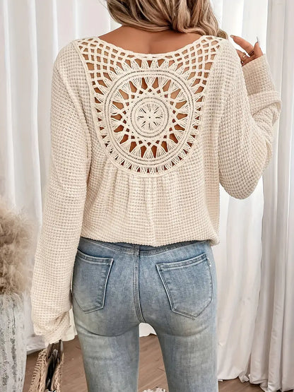 Elegant Waffle Knit V-Neck Top for Women