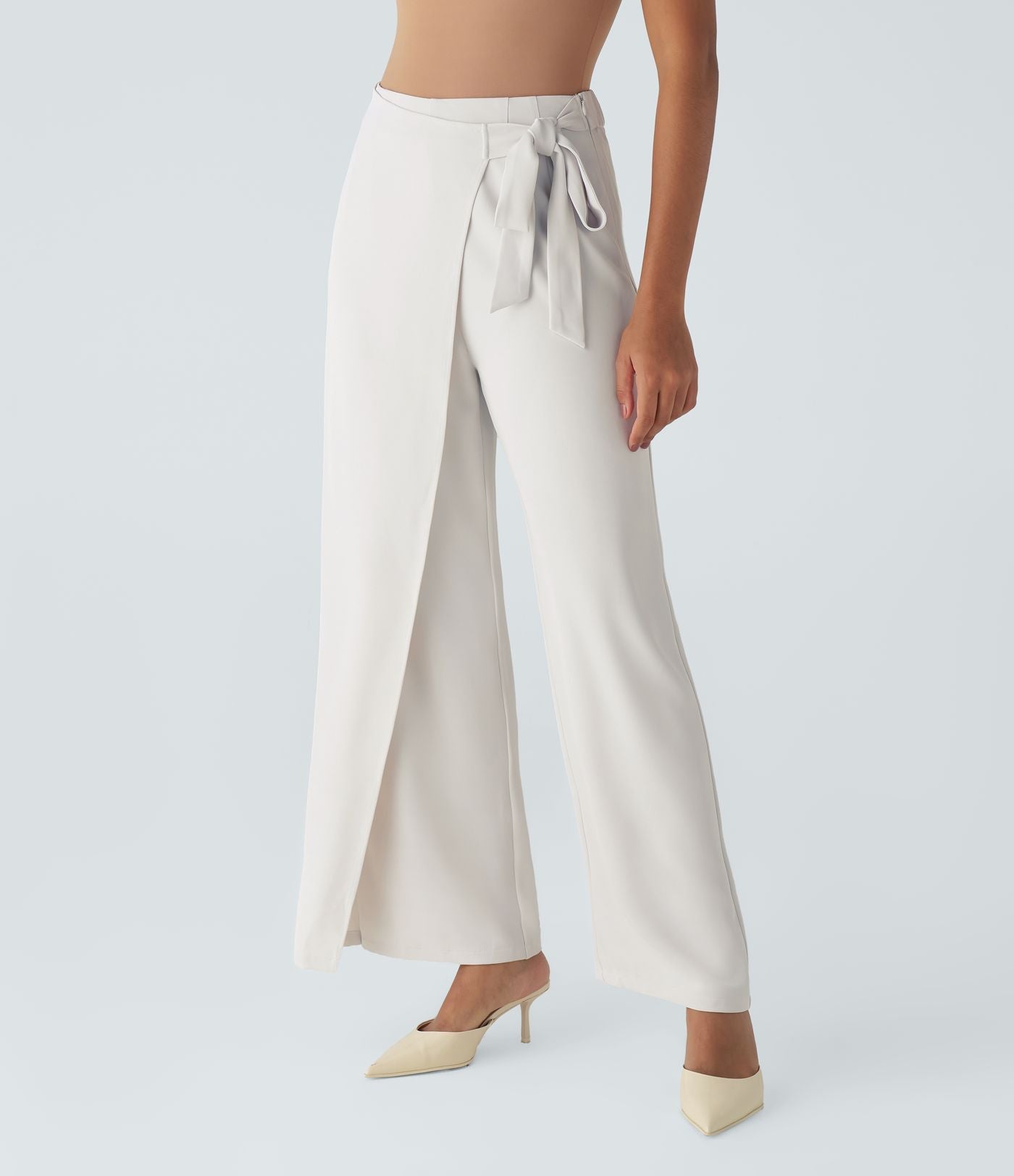 Women’s High Waist Wrap Pants with Wide Leg and Side Slit