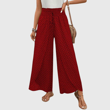 Women’s Wide Leg Printed Pants with Pull-On Waist and Flowing Fit
