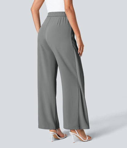 Women’s High Waist Wrap Pants with Wide Leg and Side Slit