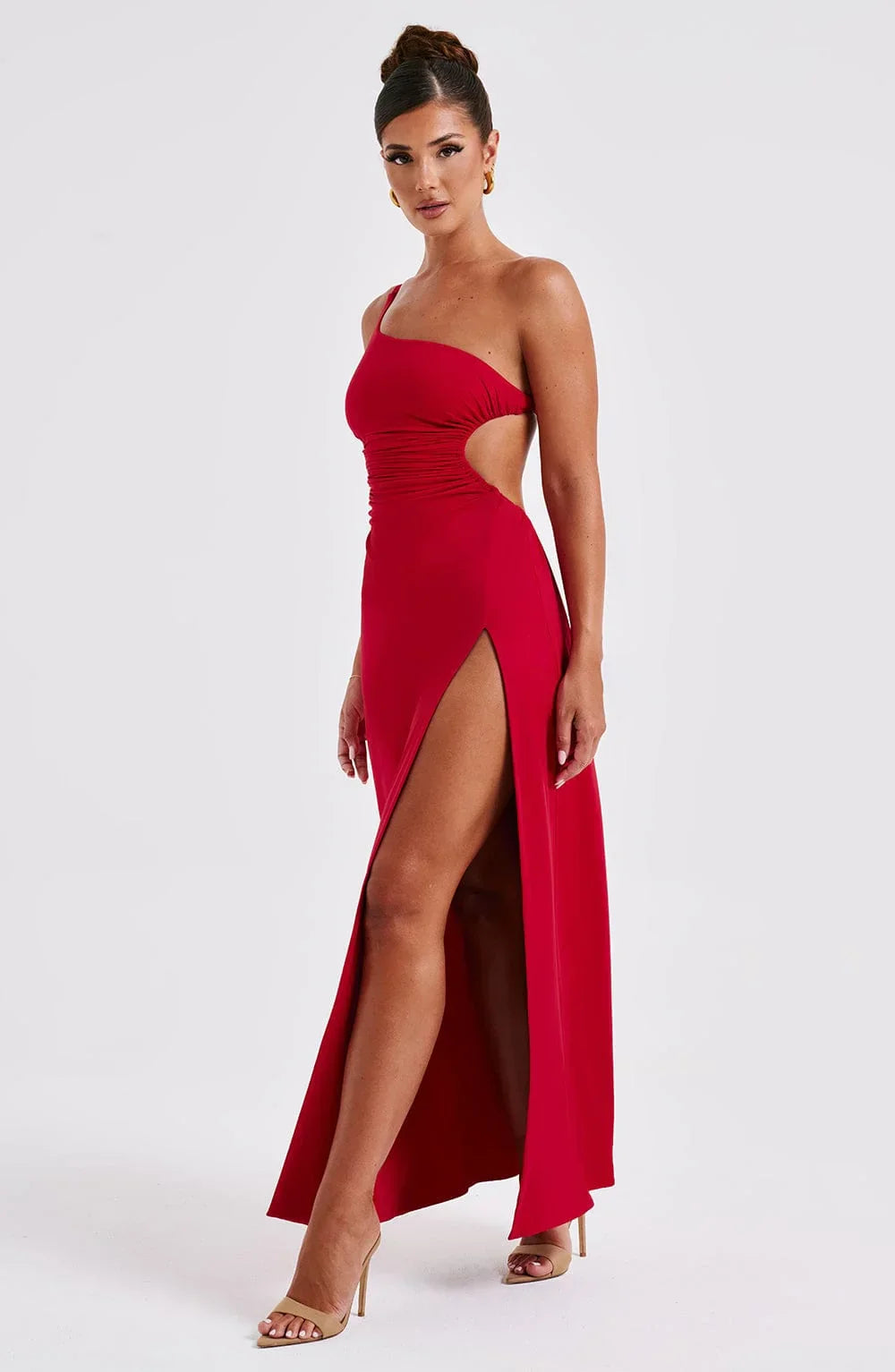 Maxikleid für Damen mit One-Shoulder-Ausschnitt und Schlitz