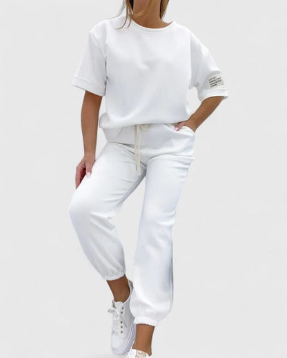 Women's Casual Two Piece Set with Short Sleeve Top and Jogger Pants
