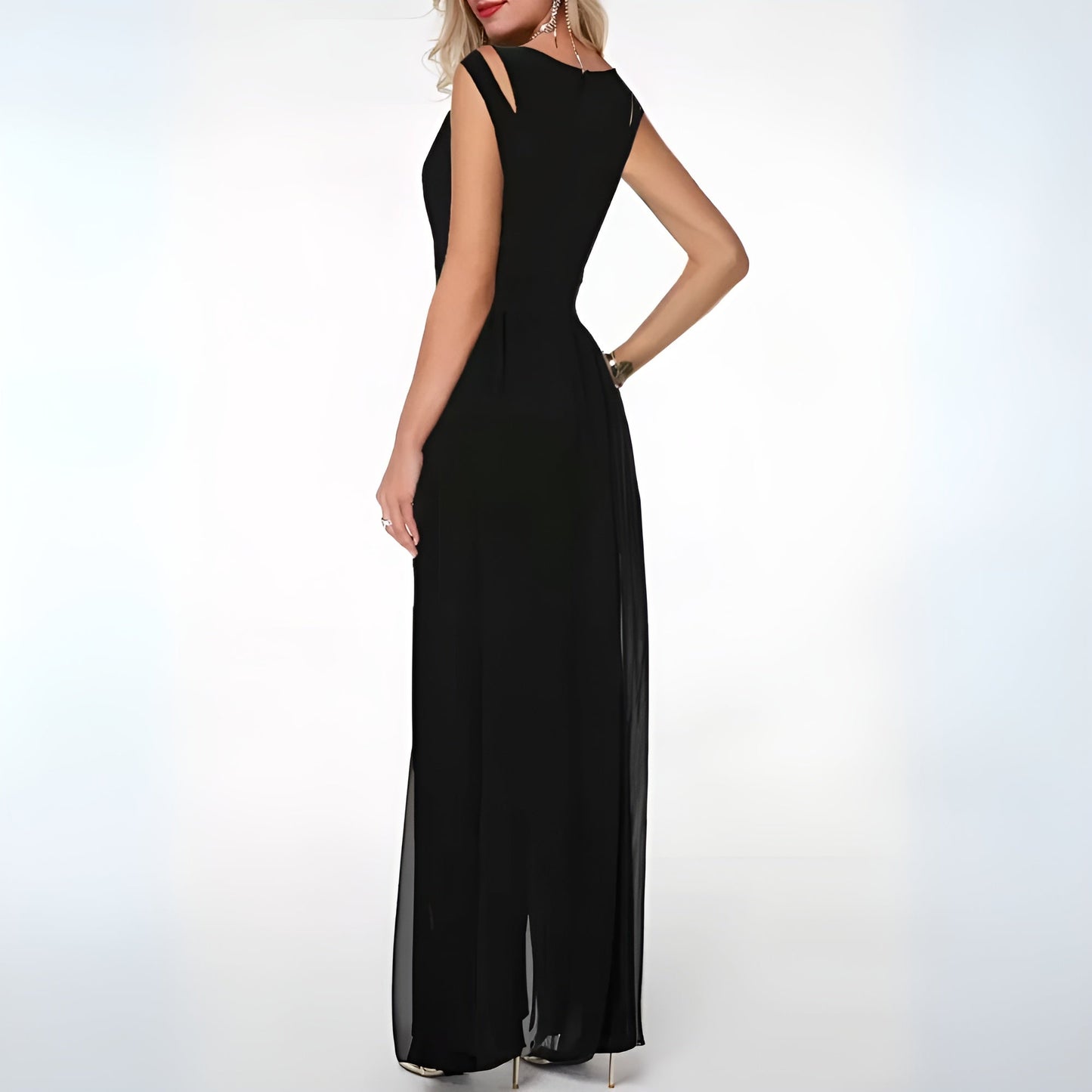 Women's Elegant Sheer Overlay Jumpsuit – Wide Leg Formal Evening Outfit