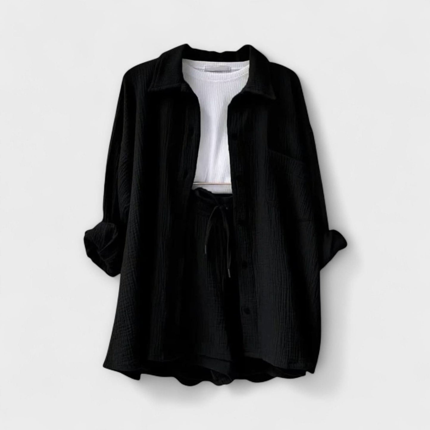 Women's Casual Two Piece Summer Set Shirt and Shorts Relaxed Fit Outfit