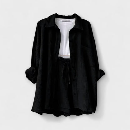 Women's Casual Two Piece Summer Set Shirt and Shorts Relaxed Fit Outfit