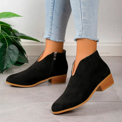 Women’s Leopard Print Ankle Boots with Side Zipper and Low Heel