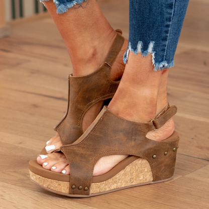 Women's Suede Wedge Sandals with Adjustable Straps and Cushioned Insole