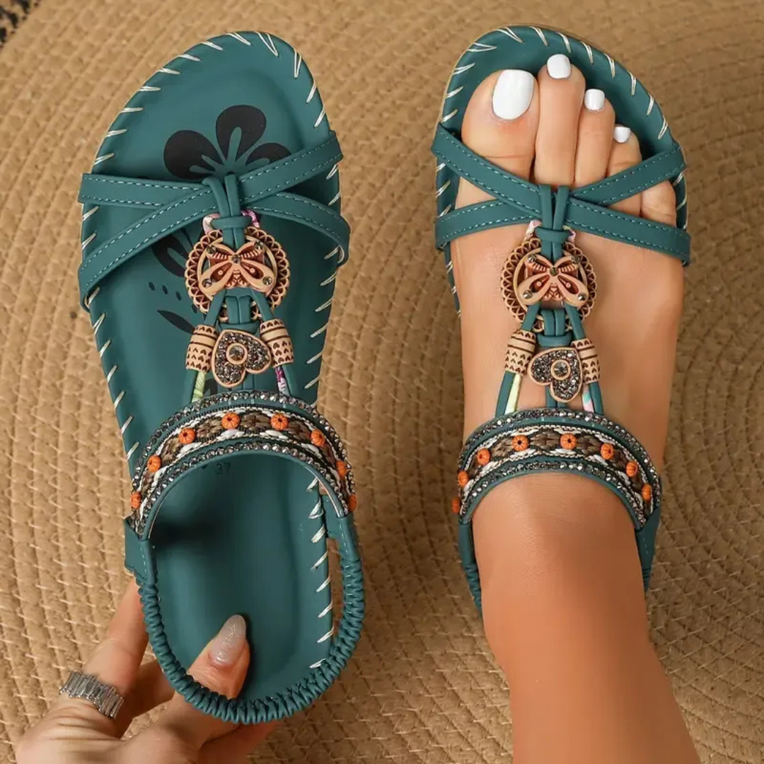 Women’s Comfort Toe Loop Sandals with Stretch Strap and Cushioned Sole