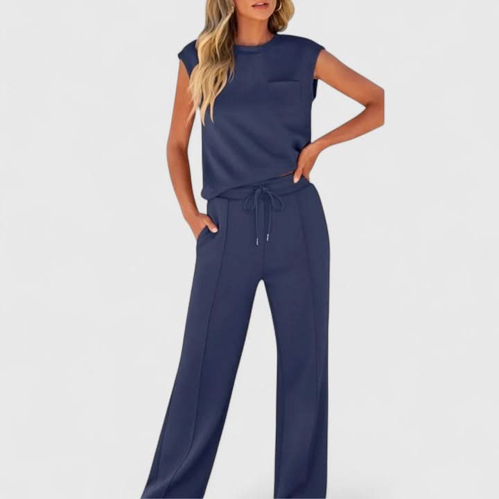 Women's Sleeveless Two Piece Set with Wide Leg Pants Casual Outfit