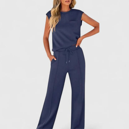 Women's Sleeveless Two Piece Set with Wide Leg Pants Casual Outfit