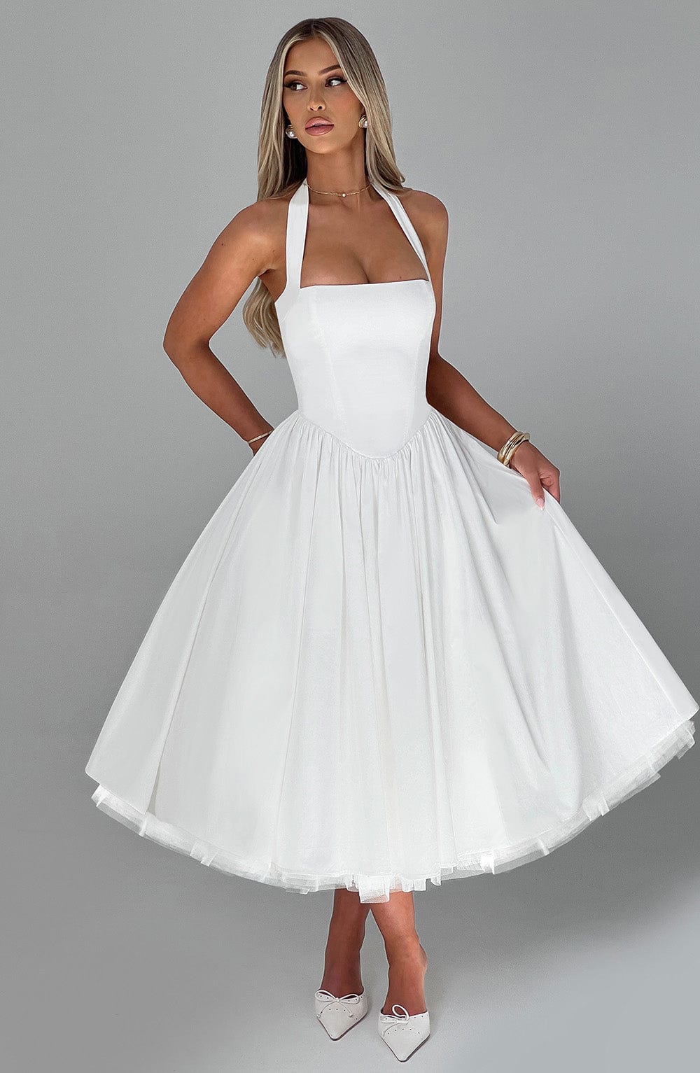 Whitlea | Timeless Halter Midi Wedding Guest Dress for Special Events