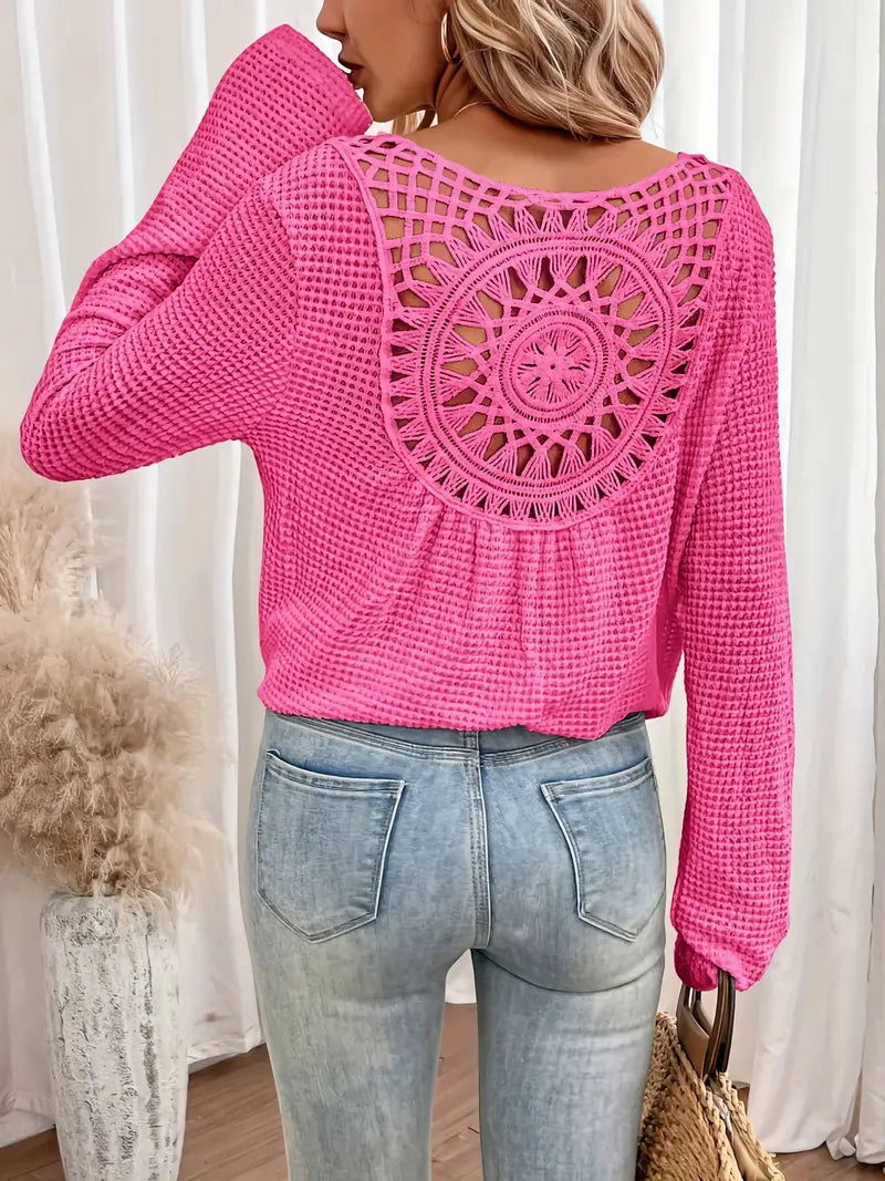 Elegant Waffle Knit V-Neck Top for Women