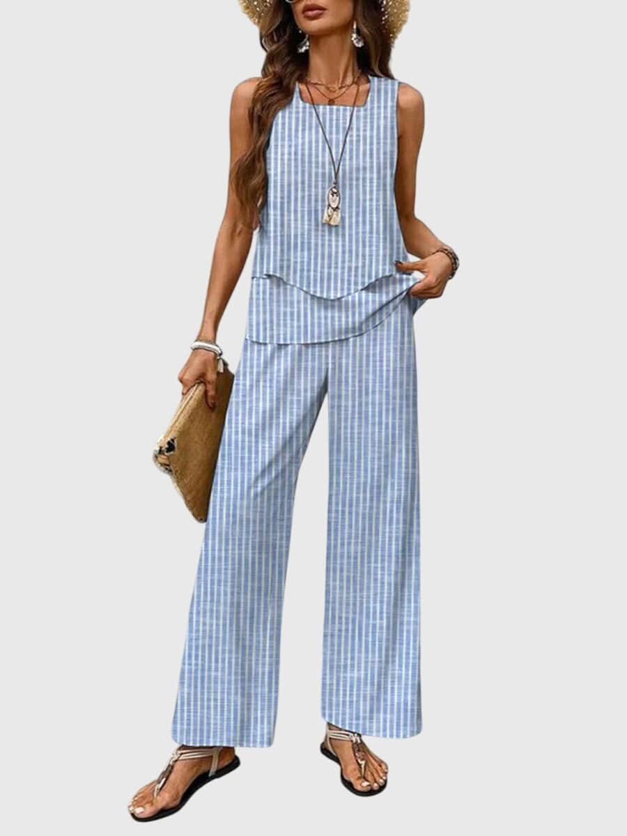 Women's Floral Print Two Piece Set Sleeveless Top and Wide Leg Pants Outfit
