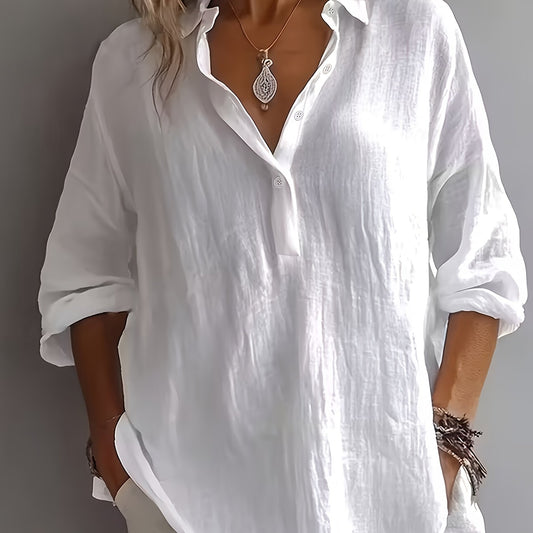 Women's Linen Shirt with V-Neck and Relaxed Fit