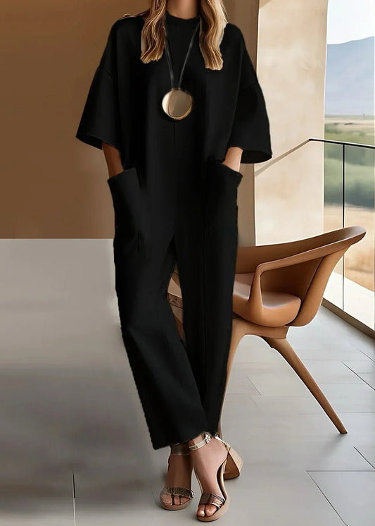Women’s Short Sleeve Straight Leg Jumpsuit with Pendant Detail